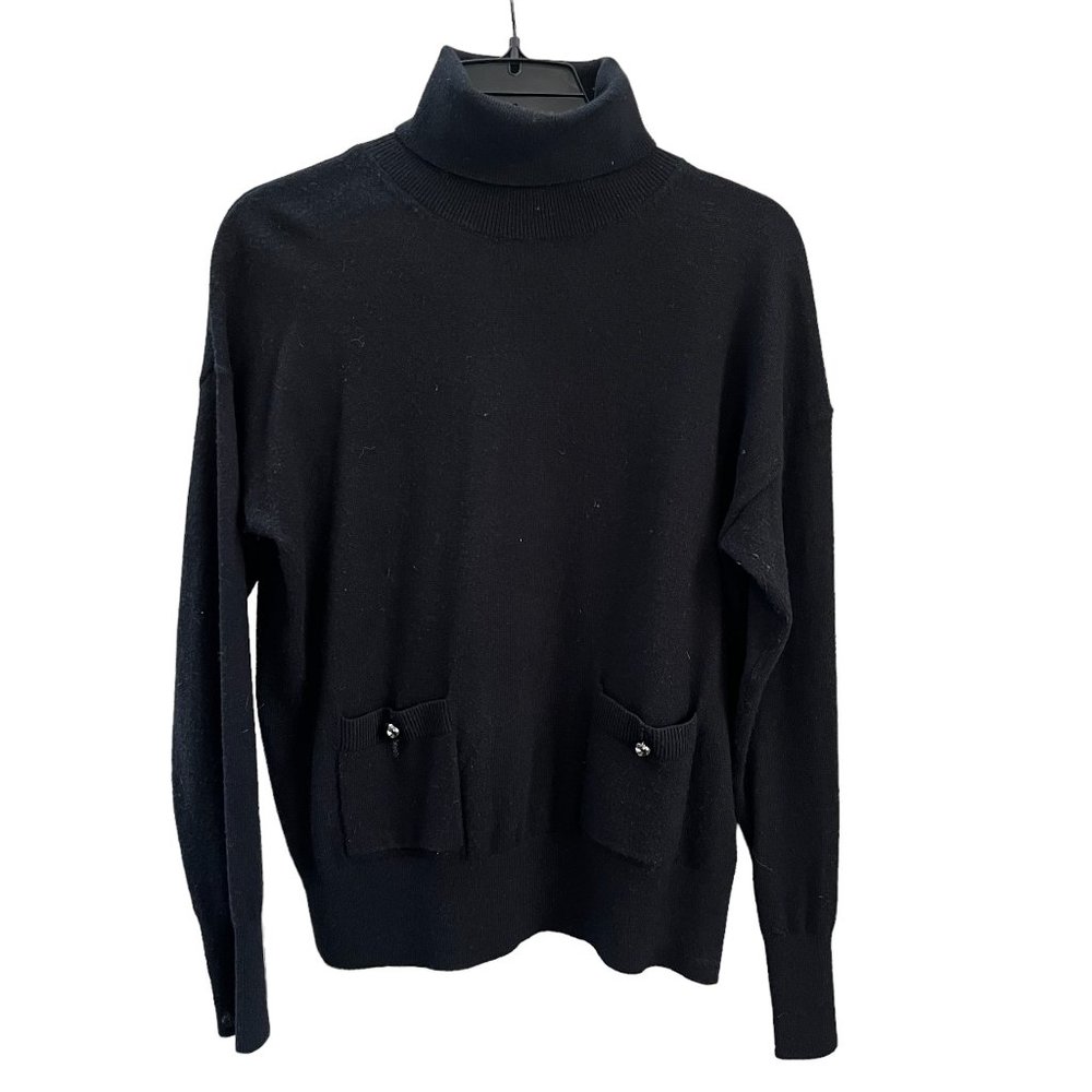 Kate Spade Black Wool Blend Turtleneck Sweater with Pockets Women's Size XS
